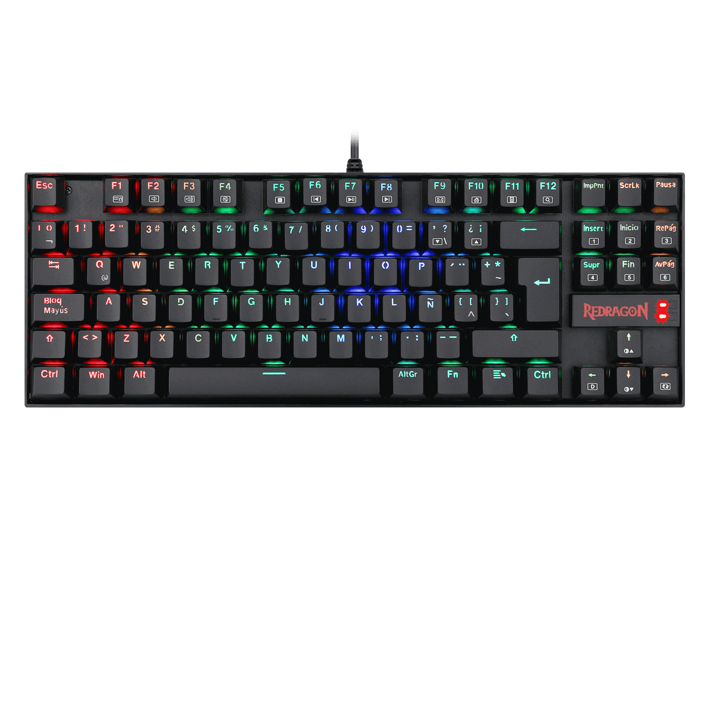 Teclado Mecánico Gamer Redragon Kumara K552RGB-1 TKL (80%) Español - Switches Outemu Red - RGB USB